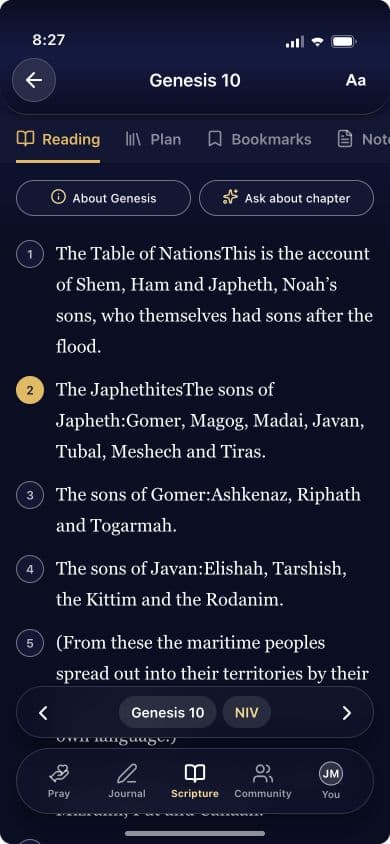 Genesis 10 open in the app demo Bible reader