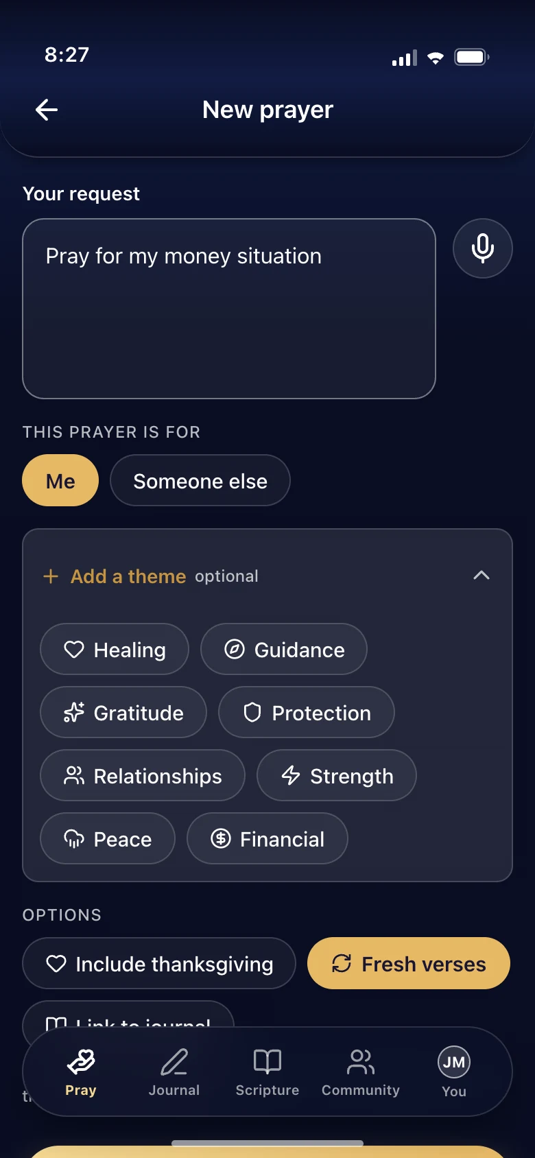 The app demo prayer composer